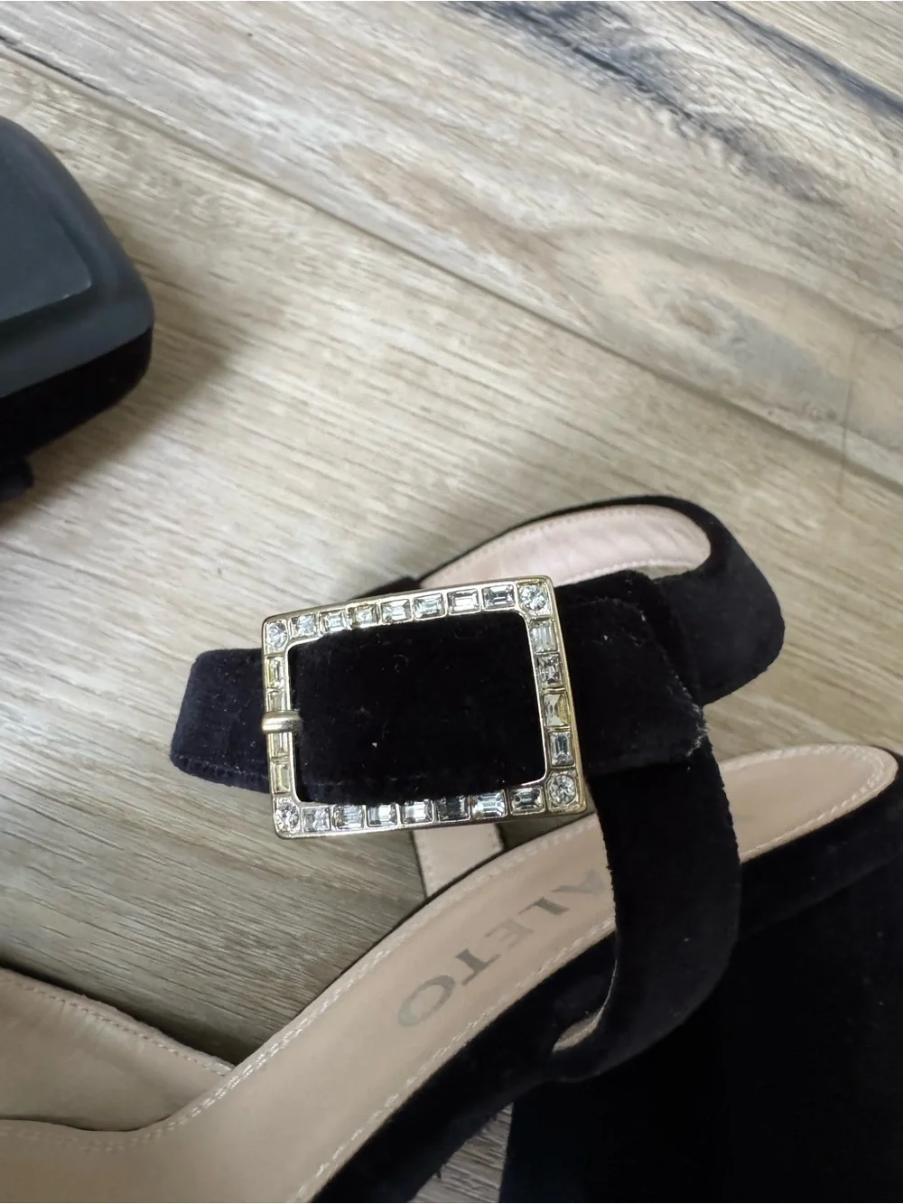 Nodaleto Black Velvet Platform Sandals Crystal Buckle EU 40 | New Without Box